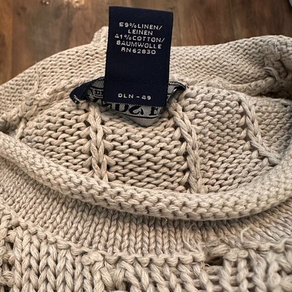 Vintage Lands End Linen/ Cotton Tan Cable Knit Crewneck Pullover Sweater - Picture 5 of 8